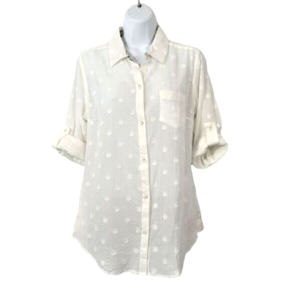NEW Anthro Trovata Birds of Paradise Embroidered Dot Button Down Shirt Size S - Picture 3 of 13